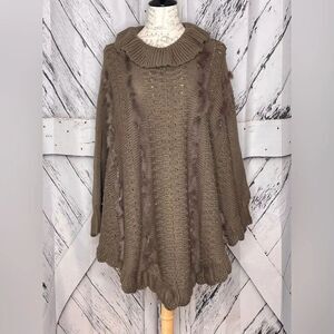 Sanjoy Brown Pullover Swing Ponch w/Sleeves Fur Trim L